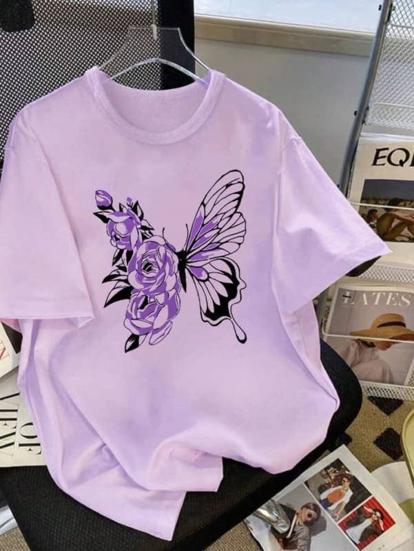 Floral Butterfly Graphic Tee – Light Purple